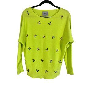 Jeweled Butterfly Knit Sweater Yellow S Vibrant Neon Chic Boho Indie Folk Preppy